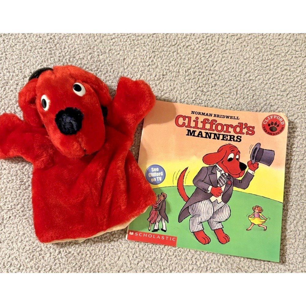 Clifford The Big Red Dog Scolastic Hand Puppet and Book Norman Bridwell Set
